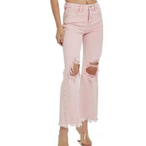 RISEN High Rise Distressed Straight Denim Pants NWT